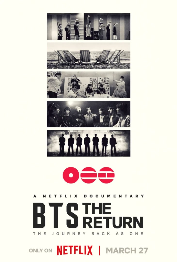 BTS: The Return — poster with five black-and-white photo strips